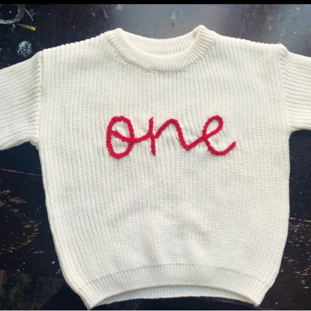 New first birthday one sweater hand embroidered 9-12 mo size